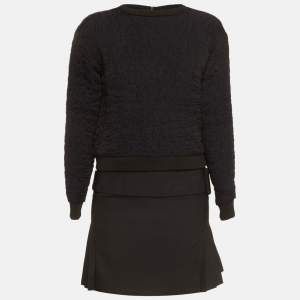 Pre Owned Victoria Victoria Beckham Navy Blue/Black Wool Crepe Jumper Overlay Mini Dress S