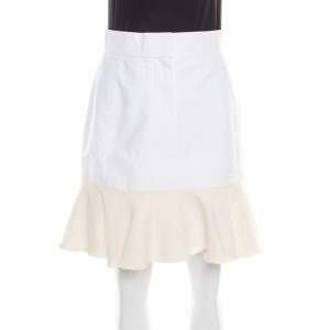 Victoria Victoria Beckham Cream Canvas Ruffled Hem Mini Skirt M