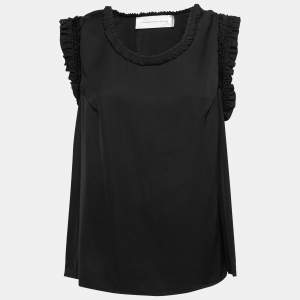 Pre Owned Victoria Victoria Beckham Black Silk Ruffled Top M