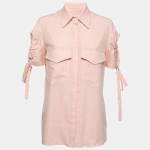 Victoria Victoria Beckham Light Pink Cotton Ruched Sleeve Detail Shirt M