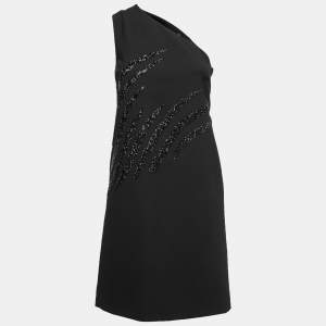 Victoria Victoria Beckham Black Crepe Embellished One-Shoulder Dress S