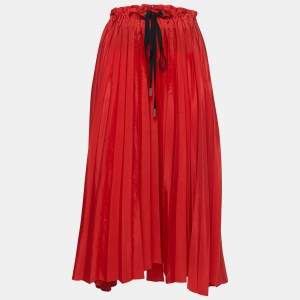 Victoria Victoria Beckham Red Taffeta Pleated Drawstring Midi Skirt S