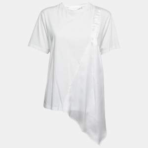 Pre Owned Victoria Victoria Beckham White Cotton Drape Detail T-Shirt S