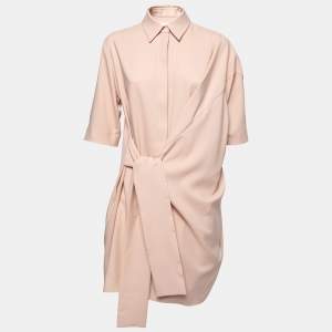 Victoria Victoria Beckham Dusty Pink Stretch Crepe Tie Up Detailed Shirt Dress 
