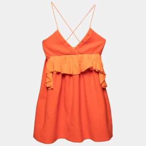 مملوكة مسبقًا Victoria Victoria Beckham Orange Wool Crepe Cross Strap Mini Dress M