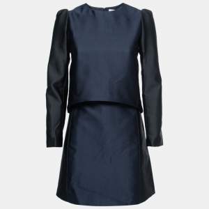 Victoria Victoria Beckham Black/Navy Blue Jacquard Satin Two Piece Dress S