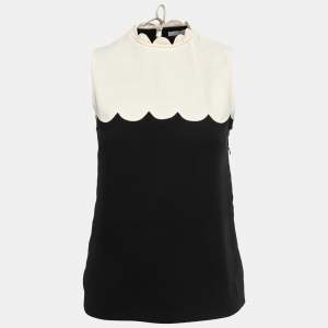Pre Owned Victoria Victoria Beckham Black /White Crepe Scalloped Top S