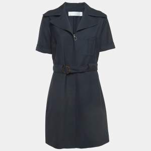 مملوكة مسبقًا Victoria Victoria Beckham Navy Blue Wool Blend Zip-Up Mini Dress L