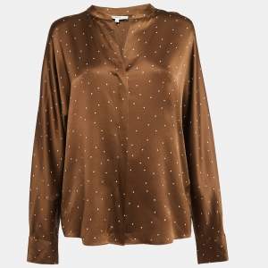 Vince Brown Polka Dots Satin Long Sleeve Blouse M