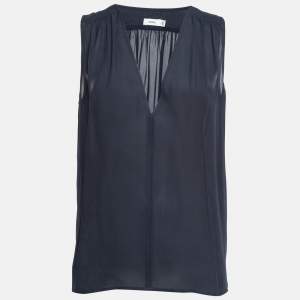 Vince Navy Blue Silk Shirred Shoulder Tank S