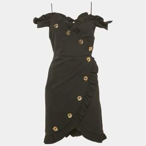 Violante Nessi Black Crepe Ruffled Wrap Style Mini Dress S