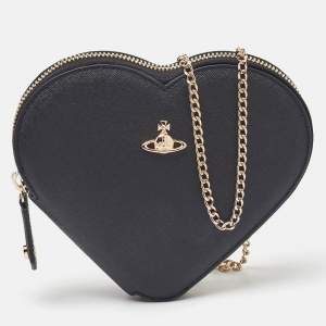 Vivienne Westwood Black Saffiano Leather Heart Zip Crossbody Bag