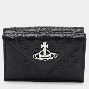 Vivienne Westwood Black Monogram Embossed Leather Envelope Billfold Small Frame Wallet