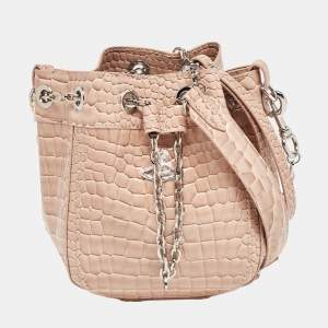Vivienne Westwood Pink Croc Embossed Leather Chrissy Bucket Bag