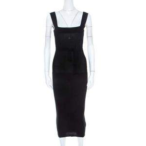 Vivienne Westwood Red Label Black Rib Knit Sleeveless Fitted Belted Midi Dress S