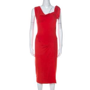 Vivienne Westwood Red Label Red Wool Asymmetrical Faux Wrap Midi Dress S 