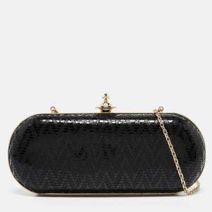 Vivienne Westwood Black Printed Patent Leather Frame Chain Clutch