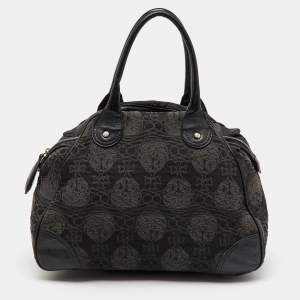 Vivienne Westwood Black Leather and Jacquard Orb Print Satchel