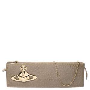 Vivienne Westwood Beige Ostrich Embossed Ebury Chain Clutch