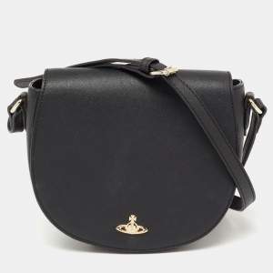 Vivienne Westwood Black Leather Flap Crossbody Bag