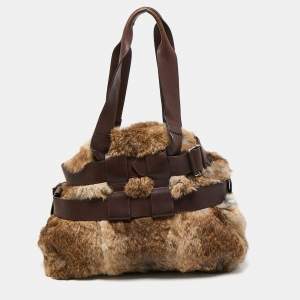 Vivienne Westwood Brown/Beige Faux Fur and Leather Satchel