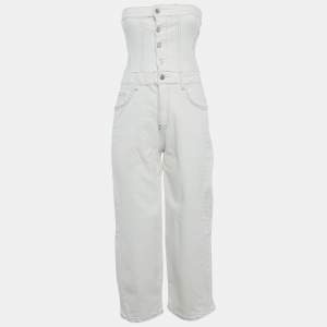 Pre Owned Wear That White Denim Strapless Jumpsuit M