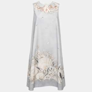 Weekend Max Mara Light Blue Shell Printed & Embellished Cotton Dress M