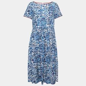 Weekend Max Mara Blue Floral Printed Cotton Filato Midi Dress L