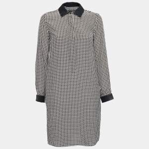 Weekend Max Mara Monochrome Polka Dot Printed Silk Estella Long Sleeve Dress S