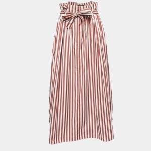 Weekend Max Mara Red Striped Cotton Belted Maxi Skirt S