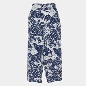 Weekend Max Mara Blue Tropical Print Silk Capri Pants L
