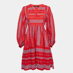 Weekend Max Mara Red Broderie Anglaise Cotton Midi Dress M