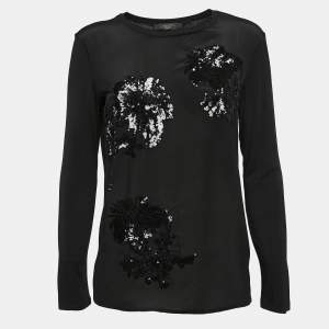 Weekend Max Mara Sequin Embellished Crepe and Knit Top M