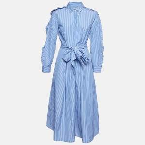 Weekend Max Mara Blue Striped Cotton Long Shirt Dress M
