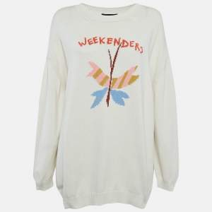 Weekend Max Mara White Butterfly Patterned Cotton Knit Jumper XL