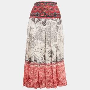 Weekend Max Mara Multicolor Printed Satin Pleated Midi Duccio Skirt S
