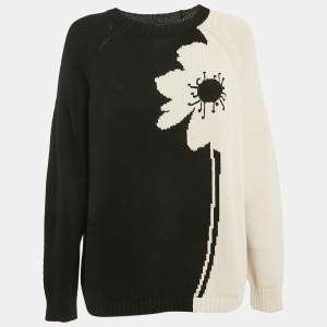 Weekend Max Mara Black/Off-White Intarsia Knit Long Sleeve Sweater L