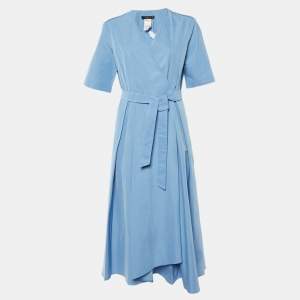 Weekend Max Mara Blue Cotton Blend Belted Wrap Dress L