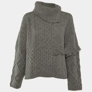 Weekend Max Mara Grey Cable Knit Tasseled Turtleneck Sweater M