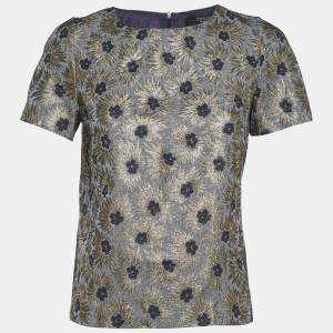 Weekend Max Mara Grey/Gold Floral Brocade Blouse M