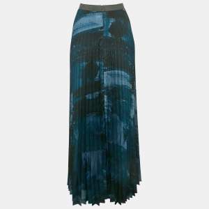 Weekend Max Mara Black & Blue Printed Plisse Midi Skirt S