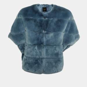 Weekend Max Mara Blue Rabbit Fur Zip Front Jacket S