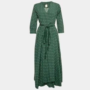 Weekend Max Mara Green Printed Cotton Ravello Wrap Dress M
