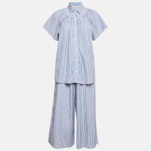 Weekend Max Mara Blue Stripe Cotton Capri Pants and Blouse Set S