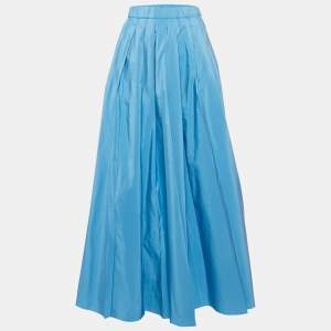 Weekend Max Mara Blue Cotton Blend Pleated Maxi Skirt M