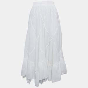 Weekend Max Mara White Linen Lace Trimmed Long Skirt M
