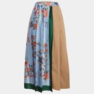 Weekend Max Mara Multicolor Satin and Cotton Pleated Midi Skirt XL