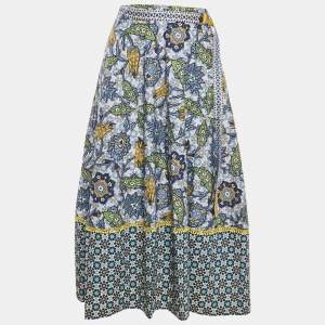 Weekend Max Mara Blue/Yellow Printed Cotton Maxi Skirt S