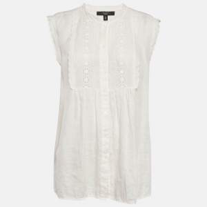 Weekend Max Mara White Embroidered Linen and Cotton Top XL