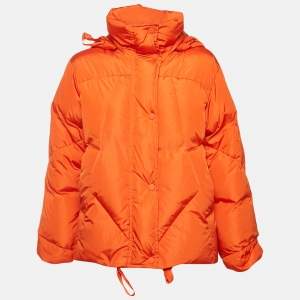Weekend Max Mara Orange Nylon Detachable Hood Quilted Down Jacket S